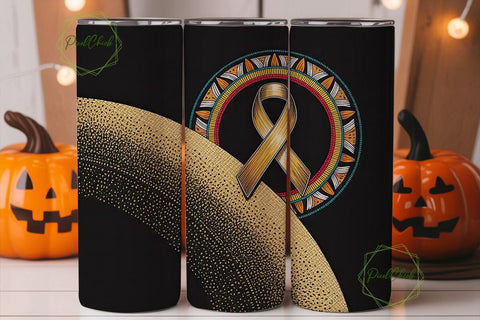 Gold Awareness Ribbon Tumbler Wrap Sublimation PixelChick 