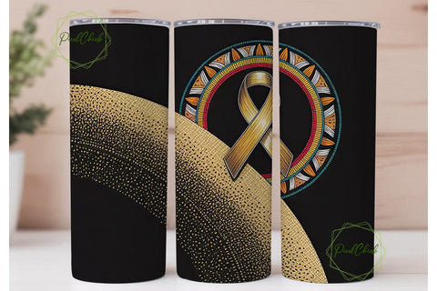 Gold Awareness Ribbon Tumbler Wrap Sublimation PixelChick 