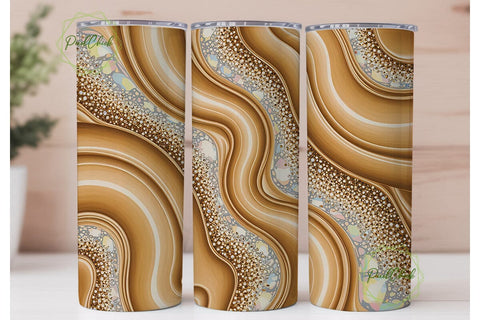 Gold Beige Glitter Fluid Art Tumbler Sublimation PixelChick 