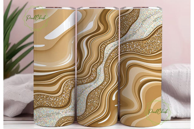 Gold Beige Glitter Fluid Art Tumbler Sublimation PixelChick 