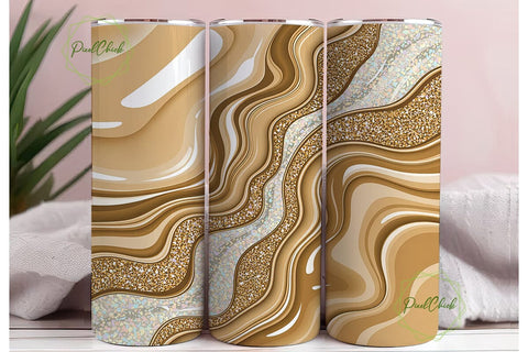 Gold Beige Glitter Fluid Art Tumbler Sublimation PixelChick 