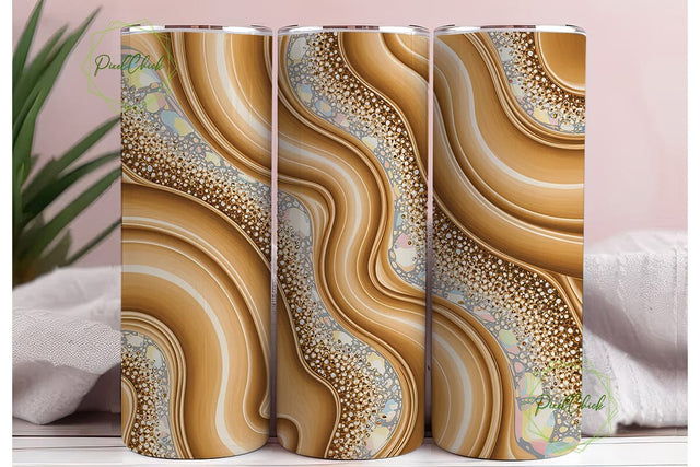 Gold Beige Glitter Fluid Art Tumbler Sublimation PixelChick 