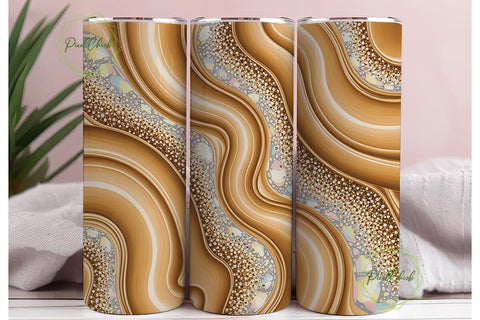 Gold Beige Glitter Fluid Art Tumbler Sublimation PixelChick 