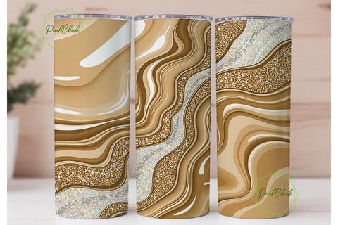 Gold Beige Glitter Fluid Art Tumbler Sublimation PixelChick 