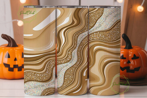 Gold Beige Glitter Fluid Art Tumbler Sublimation PixelChick 