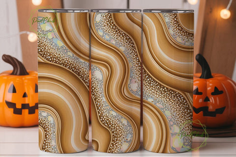 Gold Beige Glitter Fluid Art Tumbler Sublimation PixelChick 