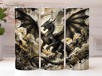 Gold Black Dragon 20oz Tumbler, Gold Black Dragon, Black Dragon Tumbler, Gold Dragon Tumbler, Black Dragon PNG, Gold Dragon PNG, Dragon Tumbler Wrap, 20oz Tumbler Wrap Sublimation Lara' s Designs 
