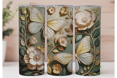 Gold Butterfly Floral Tumbler Wrap Sublimation PixelChick 