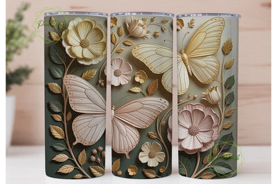 Gold Butterfly Floral Tumbler Wrap Sublimation PixelChick 