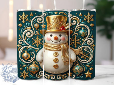 Gold Christmas Snowman 20oz Tumbler, Gold Xmas Snowman, Christmas Snowman, Gold Snowman, Snowman Tumbler, Snowman Wrap PNG, Gold Christmas PNG, 20oz Tumbler Wrap Sublimation ToriDesigns 