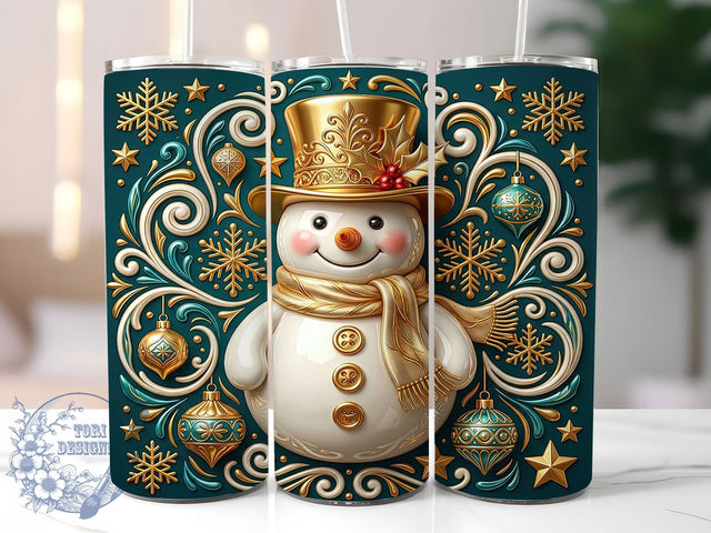 Gold Christmas Snowman 20oz Tumbler, Gold Xmas Snowman, Christmas Snowman, Gold Snowman, Snowman Tumbler, Snowman Wrap PNG, Gold Christmas PNG, 20oz Tumbler Wrap Sublimation ToriDesigns 
