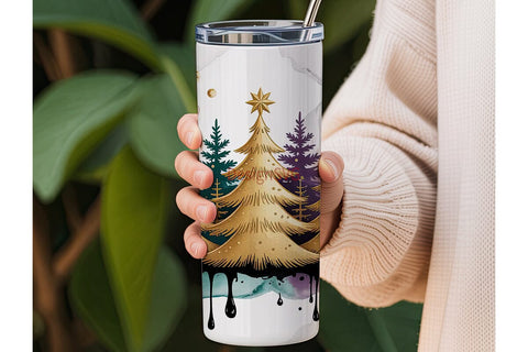 Gold Christmas Tree 20oz Tumbler Wrap Sublimation DesignSVG 