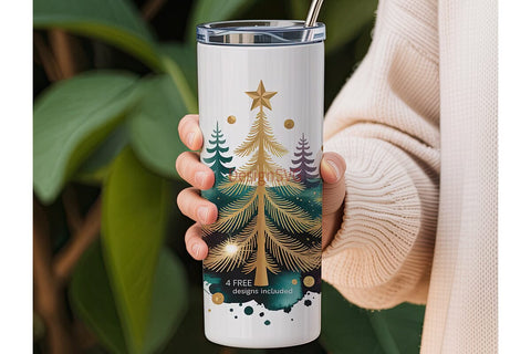 Gold Christmas Tree 20oz Tumbler Wrap Sublimation DesignSVG 