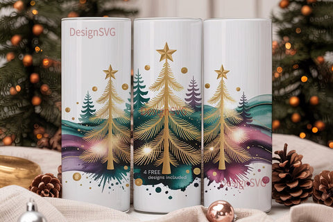 Gold Christmas Tree 20oz Tumbler Wrap Sublimation DesignSVG 