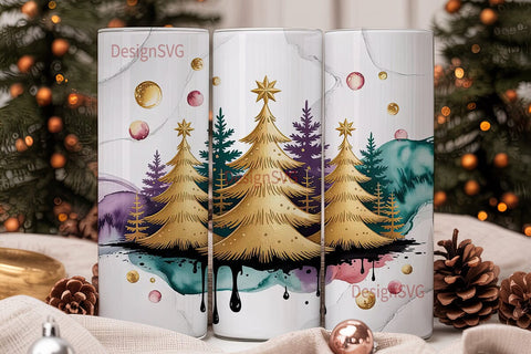 Gold Christmas Tree 20oz Tumbler Wrap Sublimation DesignSVG 
