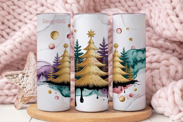 Gold Christmas Tree 20oz Tumbler Wrap Sublimation DesignSVG 