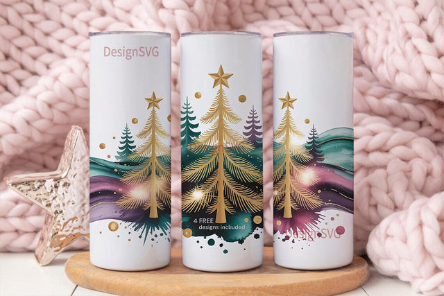 Gold Christmas Tree 20oz Tumbler Wrap Sublimation DesignSVG 