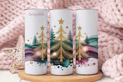 Gold Christmas Tree 20oz Tumbler Wrap Sublimation DesignSVG 