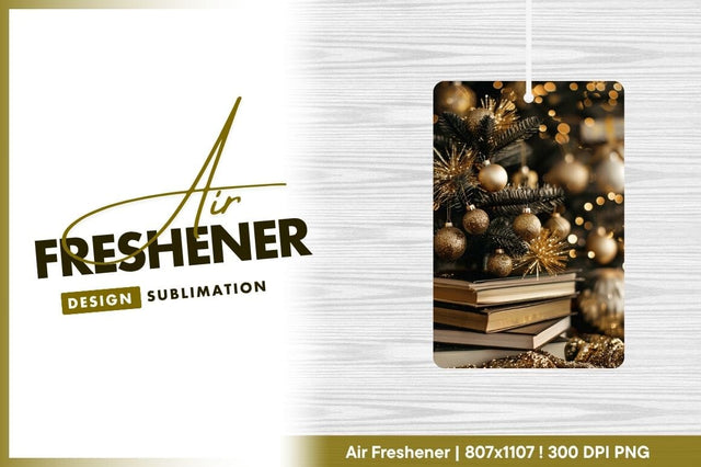 Gold Christmas Tree Ornaments on Books with Bokeh Lights Festive Holiday Scene Sublimation Regulrcrative 