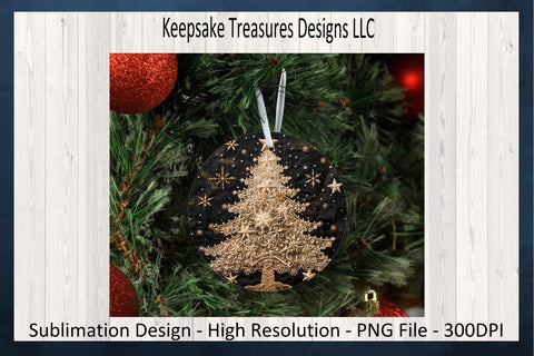 Gold Christmas Tree Ornaments Round and Square Sublimation PNG Set Sublimation Keepsake Treasures Designs LLC. 