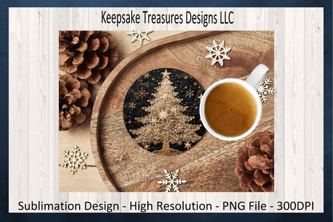 Gold Christmas Tree Ornaments Round and Square Sublimation PNG Set Sublimation Keepsake Treasures Designs LLC. 
