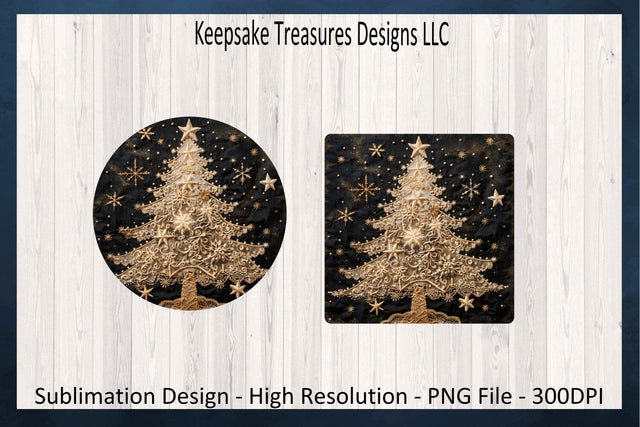 Gold Christmas Tree Ornaments Round and Square Sublimation PNG Set Sublimation Keepsake Treasures Designs LLC. 