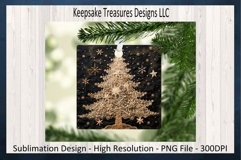 Gold Christmas Tree Ornaments Round and Square Sublimation PNG Set Sublimation Keepsake Treasures Designs LLC. 