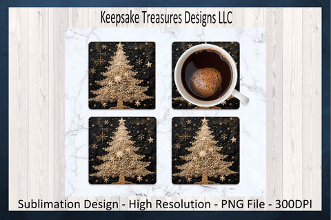 Gold Christmas Tree Ornaments Round and Square Sublimation PNG Set Sublimation Keepsake Treasures Designs LLC. 