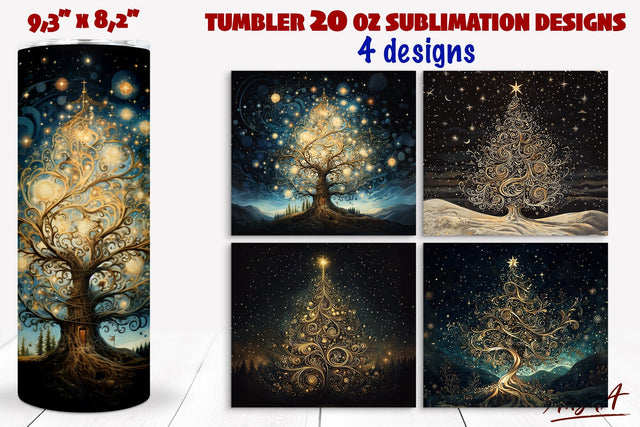 Gold Christmas tree tumbler wrap, glow in the dark Sublimation Angelina Semenova 