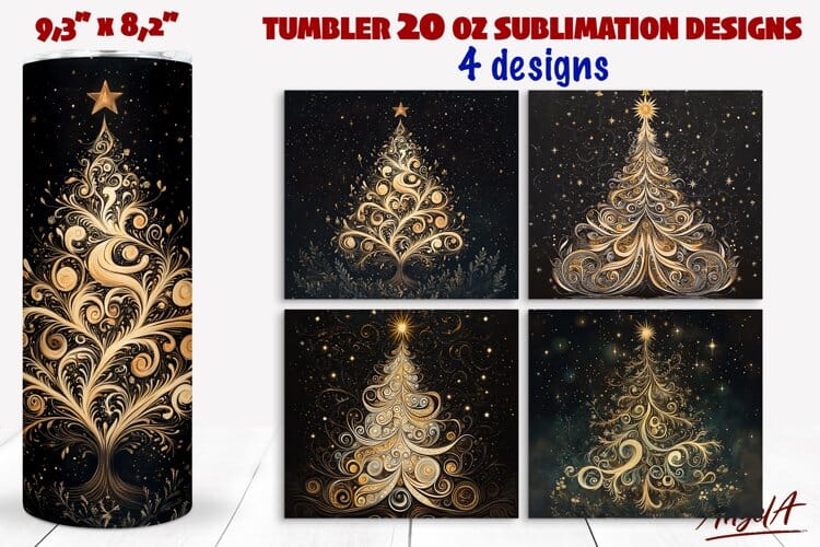 Gold Christmas tree tumbler wrap sublimation, glow in dark Sublimation Angelina Semenova 