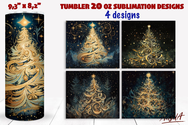 Gold Christmas tree tumbler wrap sublimation, magic PNG Sublimation Angelina Semenova 