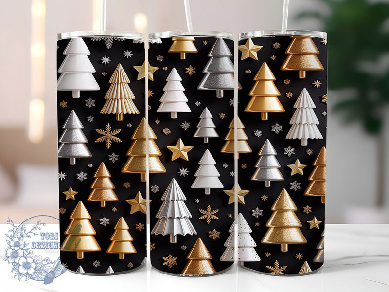 Gold Christmas Trees Holiday Tumbler, Whimsical Holiday Sublimation Design, Festive Cup Art, 20oz Xmas Tumbler, Whimsical Gold Mug, Stylish Christmas Cup, Cozy Holiday Wrap Sublimation ToriDesigns 