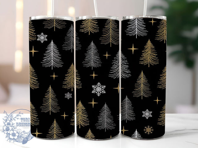 Gold Christmas Trees Holiday Tumbler, Whimsical Holiday Sublimation Design, Festive Cup Art, 20oz Xmas Tumbler, Whimsical Gold Mug, Stylish Christmas Cup, Cozy Holiday Wrap Sublimation ToriDesigns 