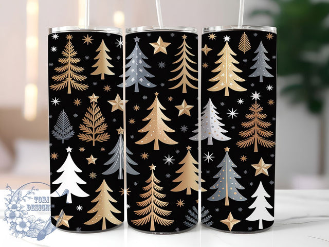 Gold Christmas Trees Holiday Tumbler, Whimsical Holiday Sublimation Design, Festive Cup Art, 20oz Xmas Tumbler, Whimsical Gold Mug, Stylish Christmas Cup, Cozy Holiday Wrap Sublimation ToriDesigns 