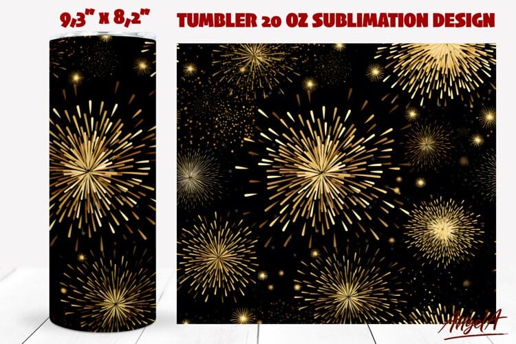 Gold Christmas Tumbler wrap sublimation / fireworks png Sublimation Angelina Semenova 