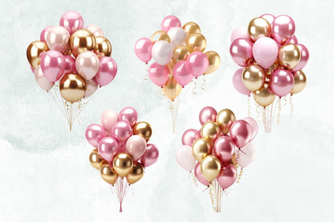 Gold Chrome and Pink Balloons Clipart Bundle Sublimation Designangry 