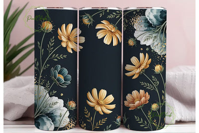 Gold Cosmos on Navy 20oz Tumbler Wrap Sublimation PixelChick 