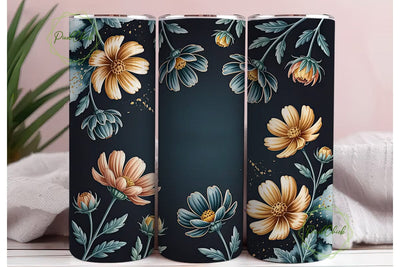 Gold Cosmos on Navy 20oz Tumbler Wrap Sublimation PixelChick 