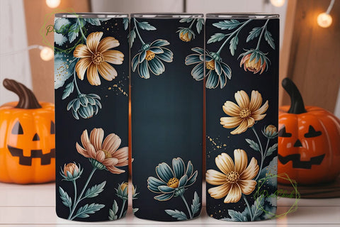 Gold Cosmos on Navy 20oz Tumbler Wrap Sublimation PixelChick 