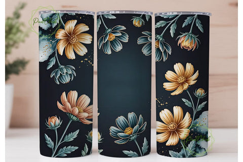 Gold Cosmos on Navy 20oz Tumbler Wrap Sublimation PixelChick 