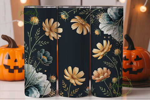 Gold Cosmos on Navy 20oz Tumbler Wrap Sublimation PixelChick 