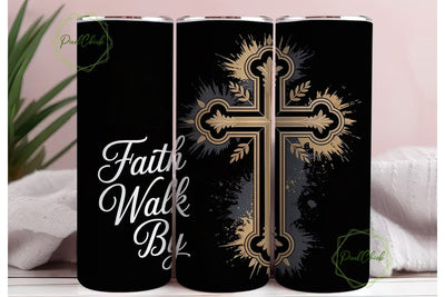 Gold Cross Faith Tumbler Wrap Sublimation PixelChick 