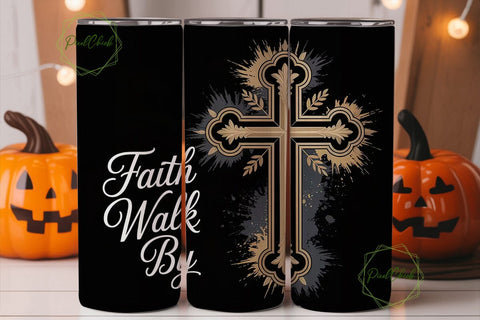 Gold Cross Faith Tumbler Wrap Sublimation PixelChick 