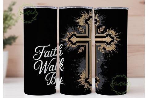 Gold Cross Faith Tumbler Wrap Sublimation PixelChick 