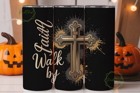 Gold Cross Faith Tumbler Wrap Sublimation PixelChick 