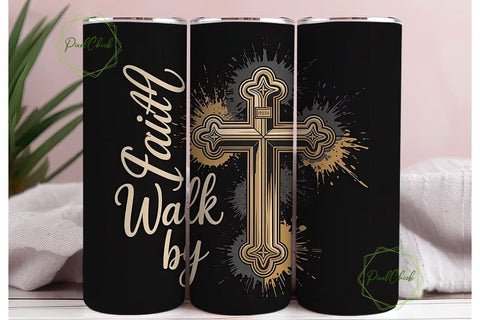 Gold Cross Faith Tumbler Wrap Sublimation PixelChick 