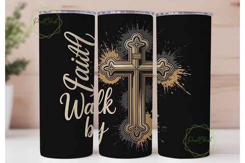 Gold Cross Faith Tumbler Wrap Sublimation PixelChick 