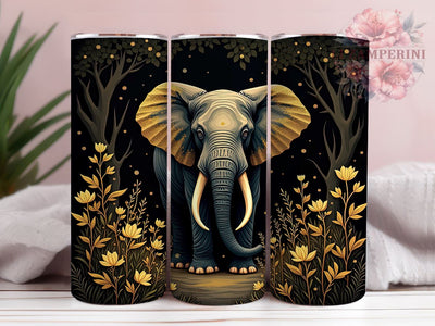 Gold Elephant Tumbler, Floral Elephant Wrap, 20oz Sublimation Design, Elephant Drinkware, Floral Tumbler Design, Unique Elephant Art, Digital Download Sublimation Li Zamperini 