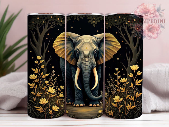 Gold Elephant Tumbler, Floral Elephant Wrap, 20oz Sublimation Design, Elephant Drinkware, Floral Tumbler Design, Unique Elephant Art, Digital Download Sublimation Li Zamperini 