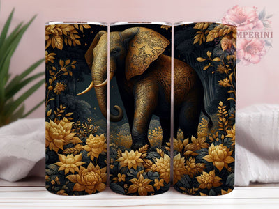 Gold Elephant Tumbler, Floral Elephant Wrap, 20oz Sublimation Design, Elephant Drinkware, Floral Tumbler Design, Unique Elephant Art, Digital Download Sublimation Li Zamperini 